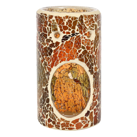 Autumn Brown Crackle Glass Pillar TEALIGHT Wax Melt Burner &amp; 1 free wax melt bar
