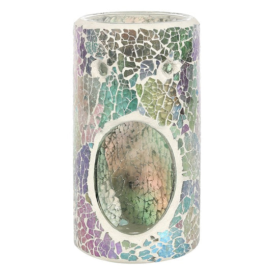 Iridescent Crackle Glass Pillar TEALIGHT Wax Melt Burner &amp; 1 free wax melt bar