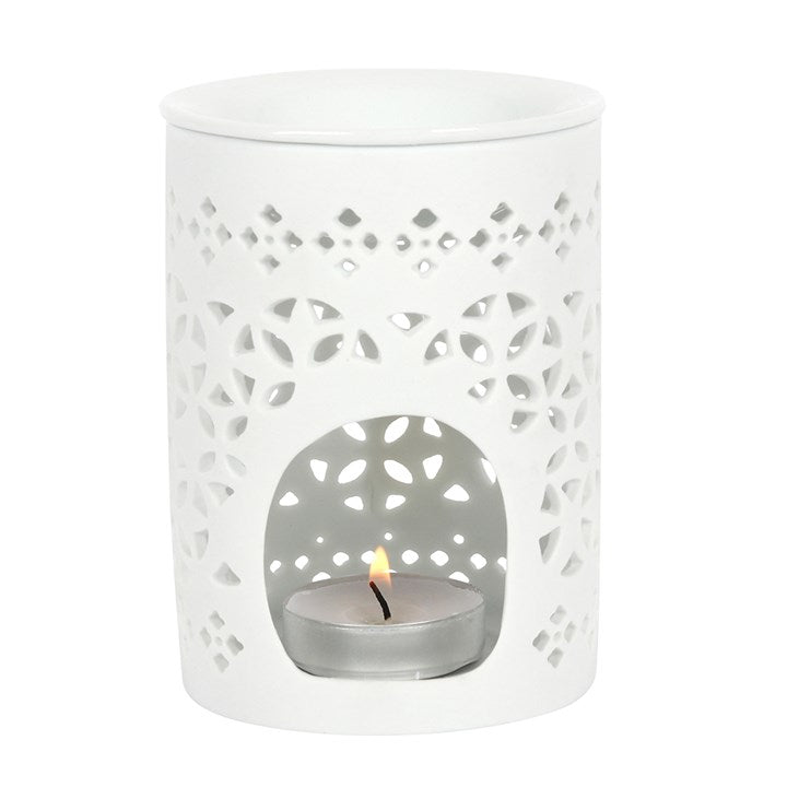 White Cutout Detail TEALIGHT Wax Melt Burner & 1 free wax melt bar