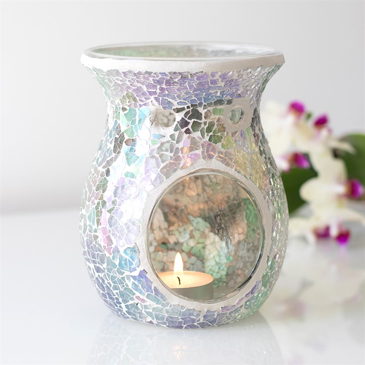 Iridescent Crackle Glass Rounded TEALIGHT Wax Melt Burner &amp; 1 free wax melt bar