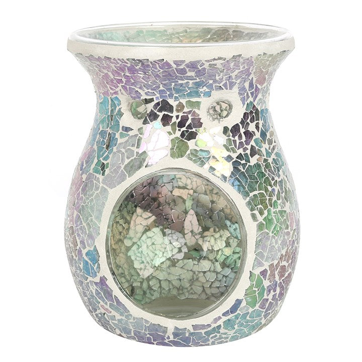 Iridescent Crackle Glass Rounded TEALIGHT Wax Melt Burner &amp; 1 free wax melt bar