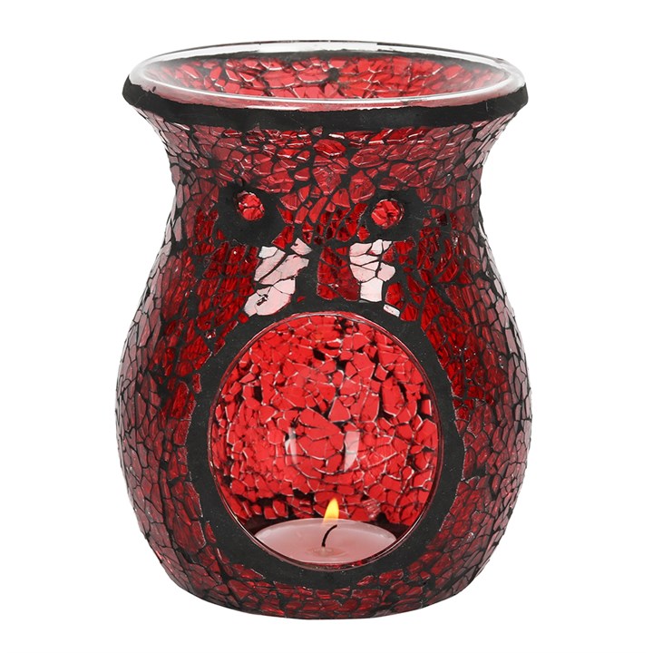 Red Crackle Glass Rounded TEALIGHT Wax Melt Burner & 1 free wax melt bar