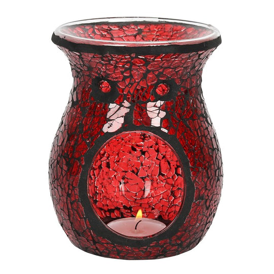 Red Crackle Glass Rounded TEALIGHT Wax Melt Burner &amp; 1 free wax melt bar