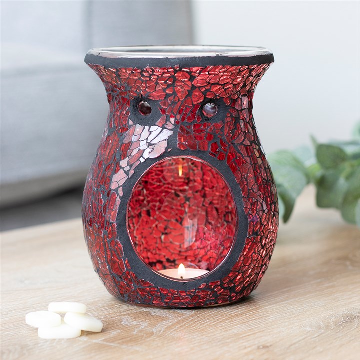 Red Crackle Glass Rounded TEALIGHT Wax Melt Burner &amp; 1 free wax melt bar